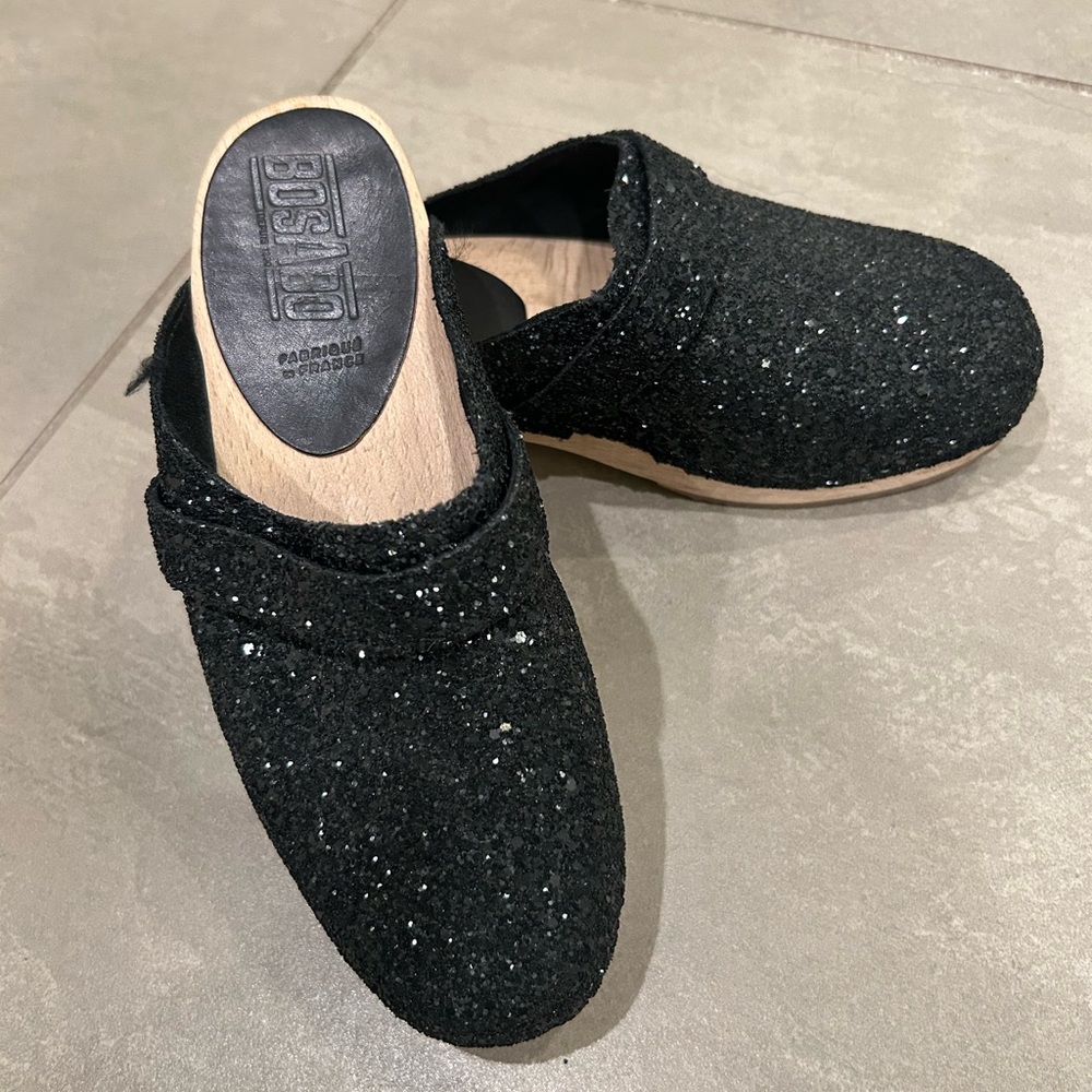 Bosabo Hand Made in France Black Glitter Womens Clogs size 8